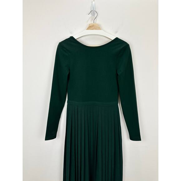 J.Crew Pleated Ballet Maxi Dress Stretch Cotton Blend Green Long Sleeve XS NWT - Picture 13 of 14